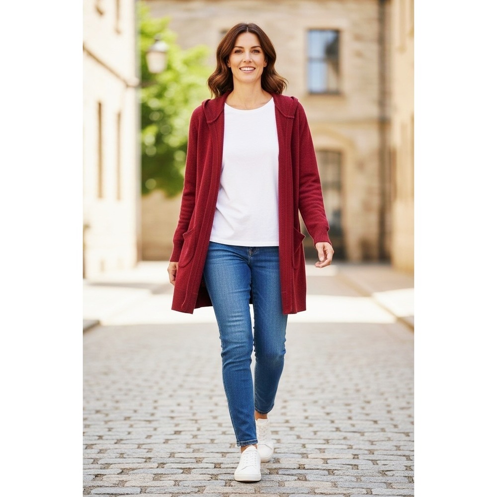Habitat Heathered Bright Red Tunic Hoodie Open Cardigan Relaxed Size Large